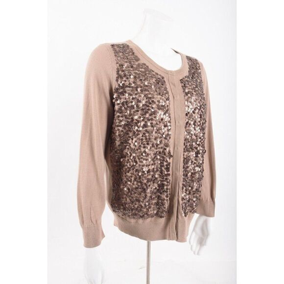Talbots Womens Brown Sequined Cardigan Sweater 3/4 sleeves Sz US M NWT - Picture 2 of 6